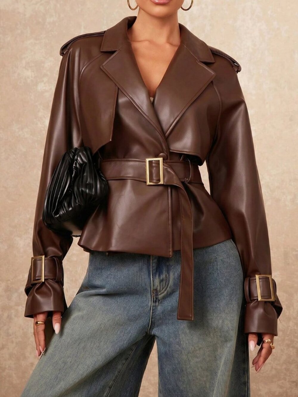 Brown Casual Women's Trench Coat Jacket - Picture 3 of 7